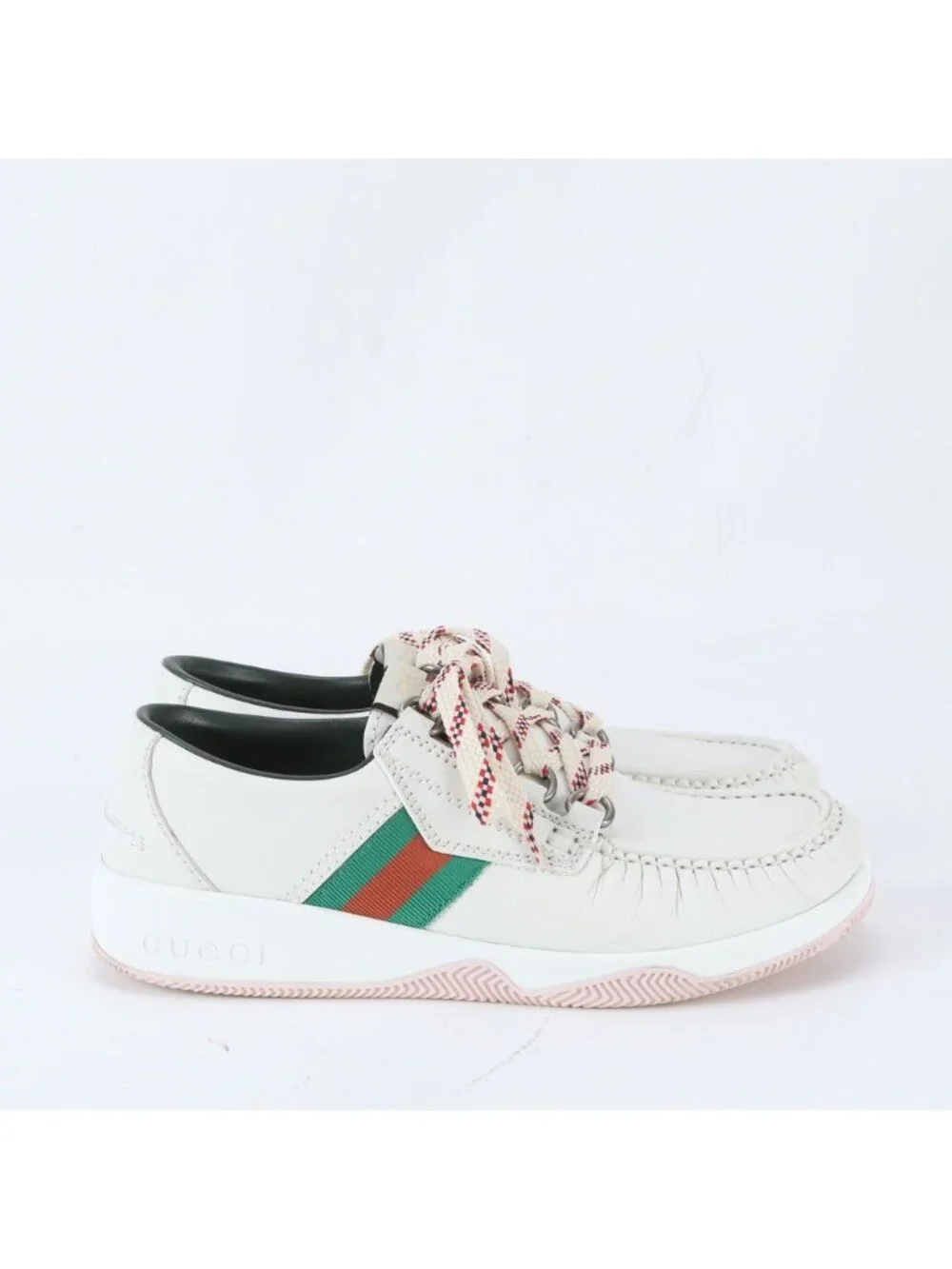 Gucci Agrado Web Stripe Leather Sneakers Low-Cut Lace Up Shoes 7